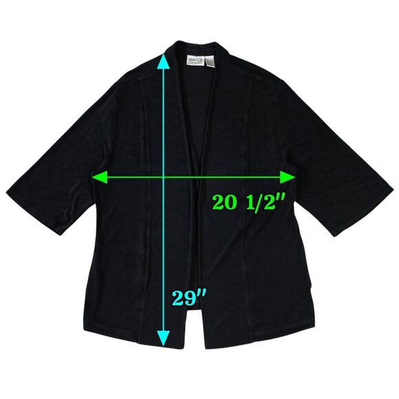 Chico's Travelers Black Open Front Slinky Knit Cardigan Pockets Capsule Stretch - Picture 3 of 8